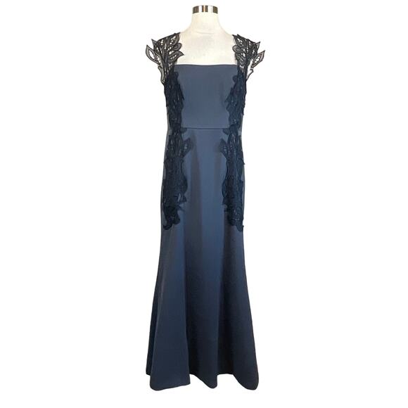 JS Collections Women's Formal Dress Size 12 Blue Crepe and Lace Sleeveless Gown - Picture 1 of 13